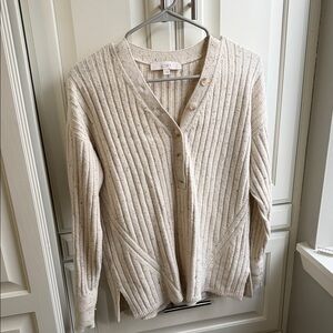 LOFT Beige Speckled V-Neck Sweater